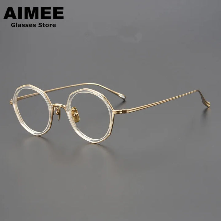 Aimee Unisex Full Rim Polygon Round Titanium Acetate Eyeglasses 8135 Full Rim Aimee   