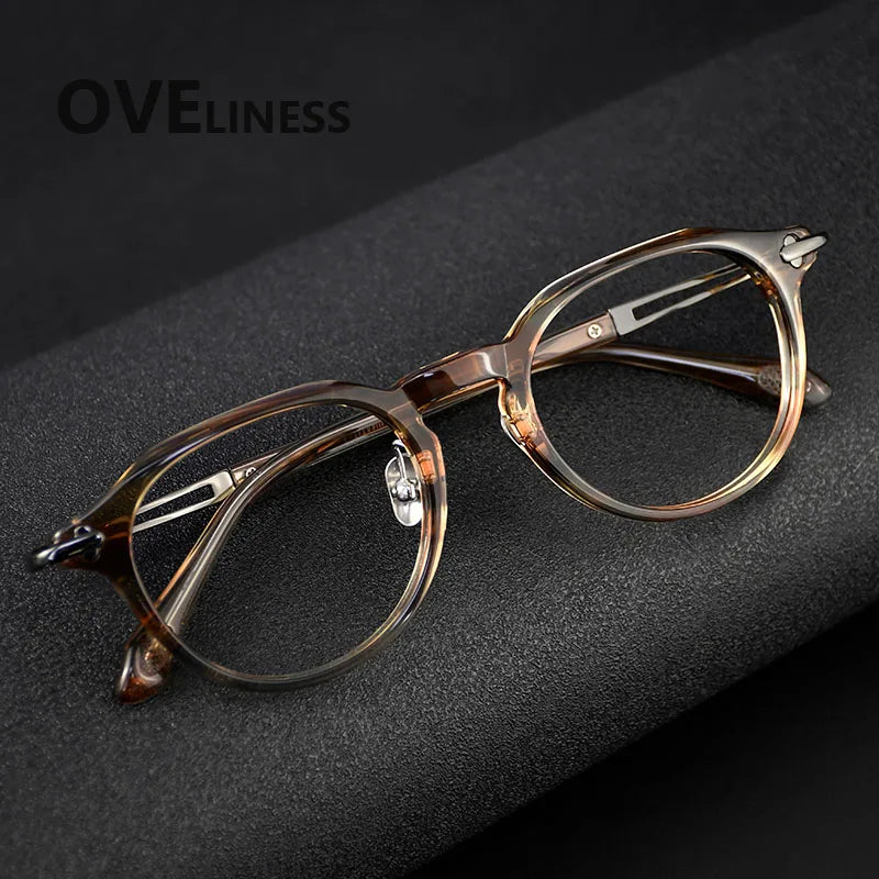 Oveliness Women's Full Rim Oval Square Acetate Titanium Eyeglasses 361389