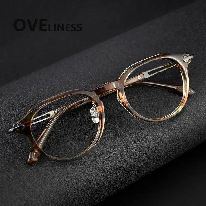 Oveliness Women's Full Rim Oval Square Acetate Titanium Eyeglasses 361389