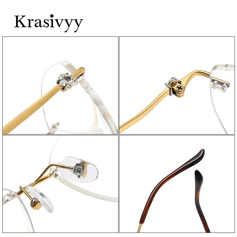 Krasivyy Women's Rimless Oval Cat Eye Titanium Eyeglasses 6018 Rimless Krasivyy   