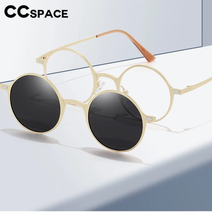 CCspace Women's Full Rim Round Alloy Eyeglasses Clip On Sunglasses 302147 With Clip Ons CCspace   