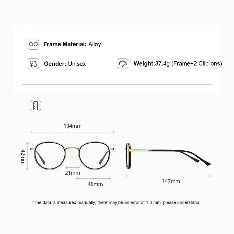 Gmei 770671 Unisex Full Rim Oval Alloy Frames With Clip On Sunglasses FuzWeb