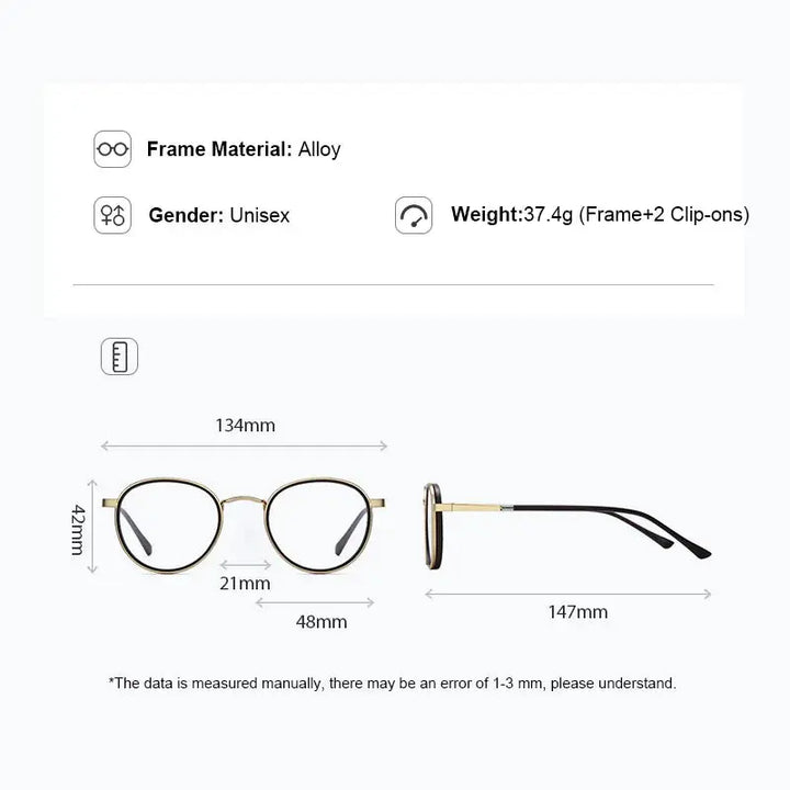Gmei 770671 Unisex Full Rim Oval Alloy Frames With Clip On Sunglasses — view 2 | Gmei Optical at FuzWeb