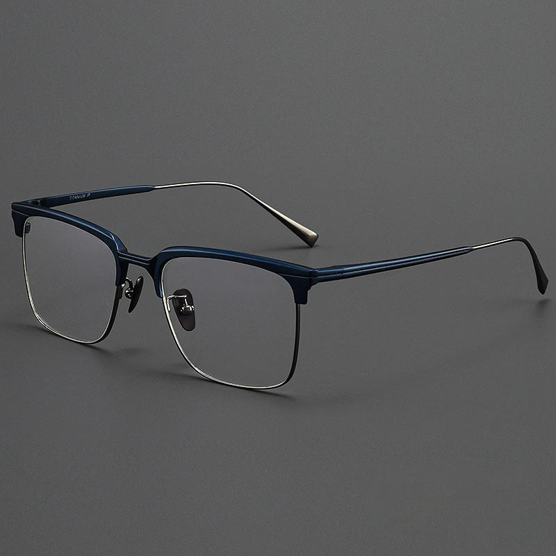 KatKani Men's Full Rim Square Titanium Acetate Eyeglasses 19053 Full Rim KatKani Eyeglasses Blue Gun  