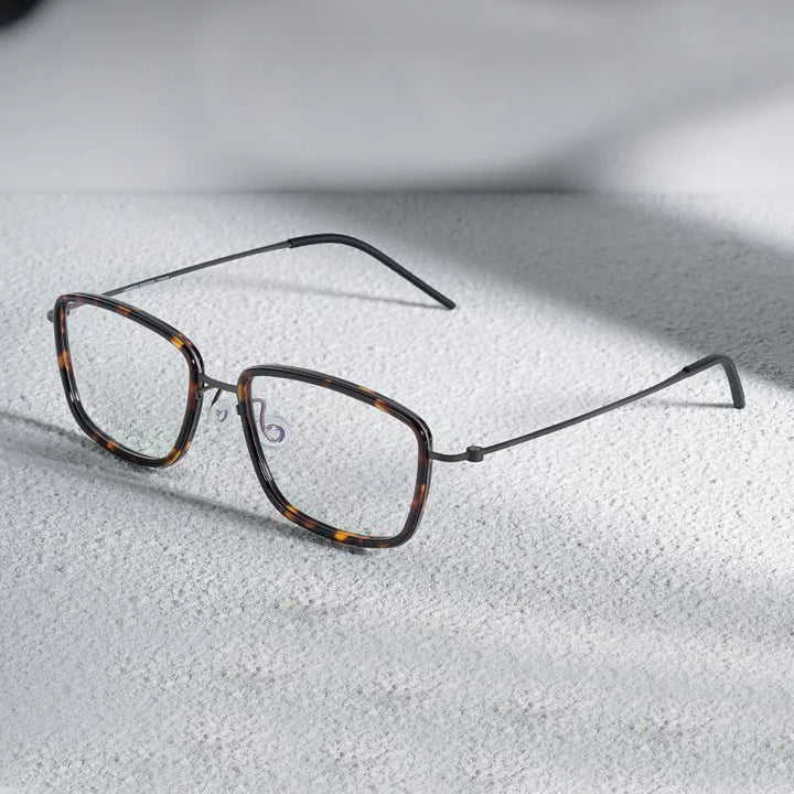 Black Mask Unisex Full Rim Square Acetate Titanium Eyeglasses 15803