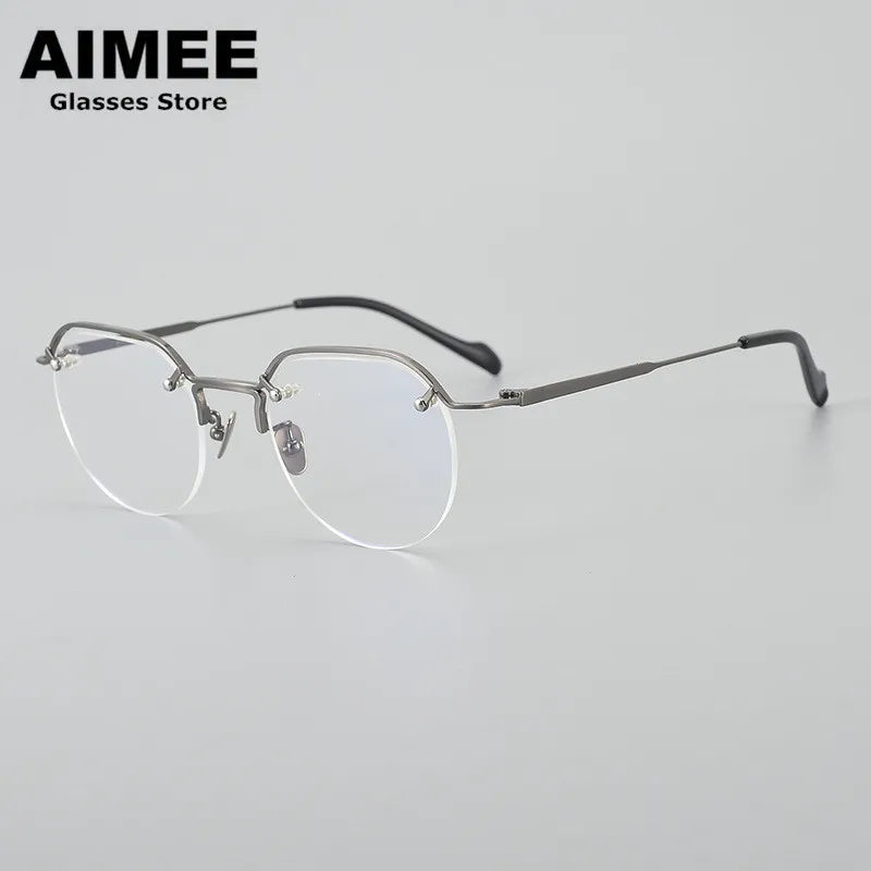 Aimee Unisex Semi Rim Flat Top Round Titanium Eyeglasses 2541 Semi Rim Aimee Grey  