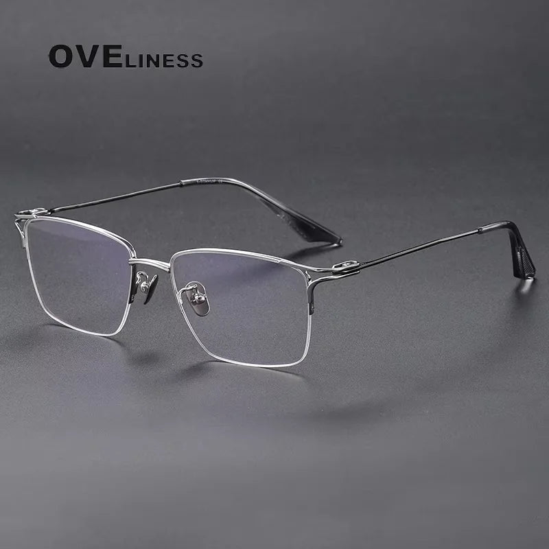 Oveliness Unisex Semi Rim Square Titanium Acetate Eyeglasses 81002 Semi Rim Oveliness silver  