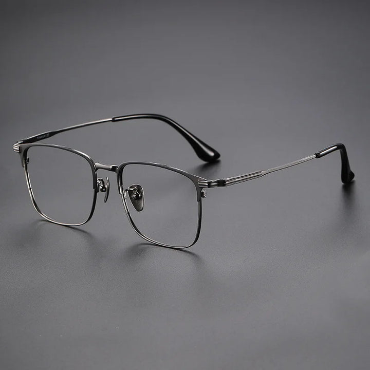 KatKani Men's Full Rim Big Square  Titanium Eyeglasses 6606 Full Rim KatKani Eyeglasses Black Gun  