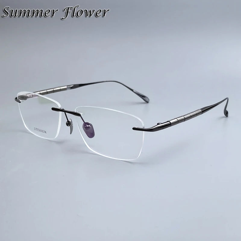 Summer Flower Unisex Rimless Square Titanium Eyeglasses 27038