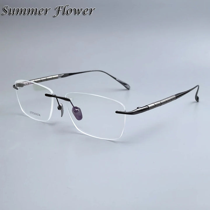 Summer Flower Unisex Rimless Square Titanium Eyeglasses 27038 Rimless Summer Flower Silver