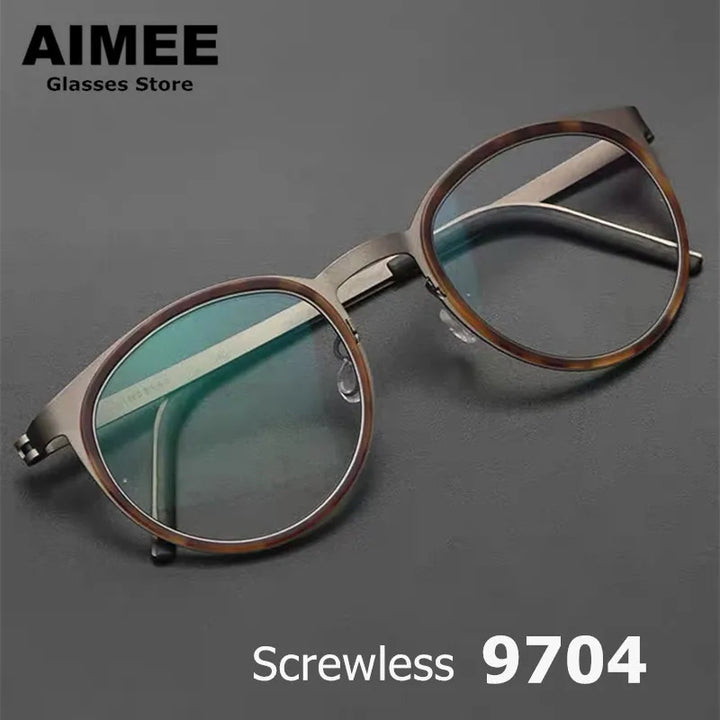 Aimee Unisex Full Rim Round Screwless Titanium Acetate Eyeglasses 9704 Full Rim Aimee   