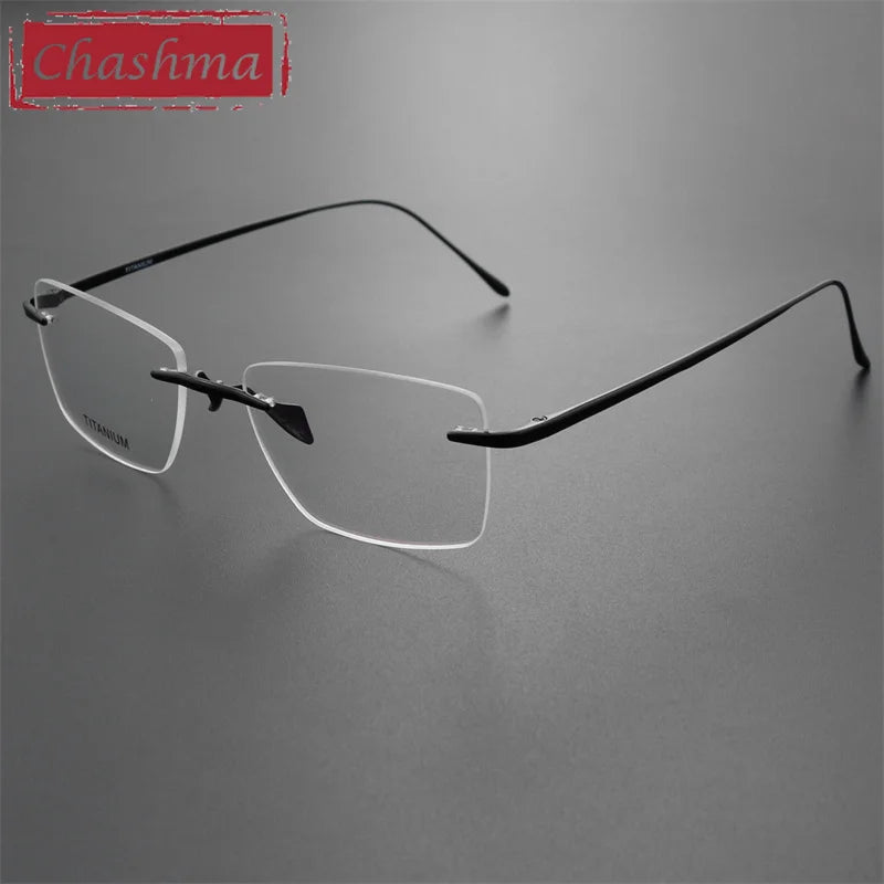 Chashma Ottica Men's Rimless Square 5g Titanium Eyeglasses 6001 Rimless Chashma Ottica Black  
