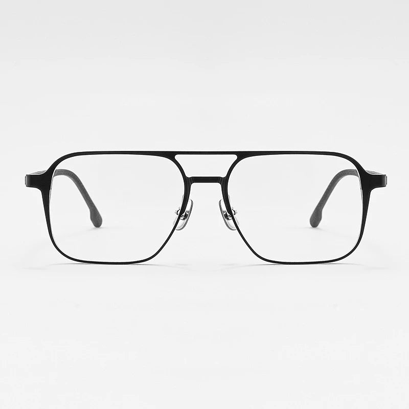 KatKani Men's Full Rim Double Bridge Square Aluminum Eyeglasses With Clip On Sunglasses 6656 Full Rim KatKani Eyeglasses   