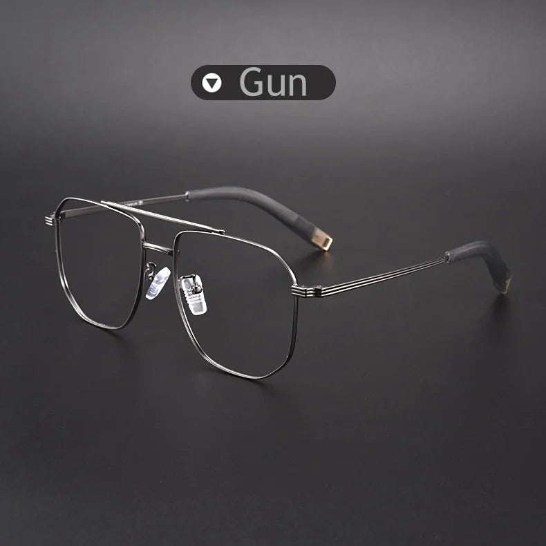 KatKani Men's Full Rim Square Double Bridge Titanium Eyeglasses Km0942 Full Rim KatKani Eyeglasses Gun  