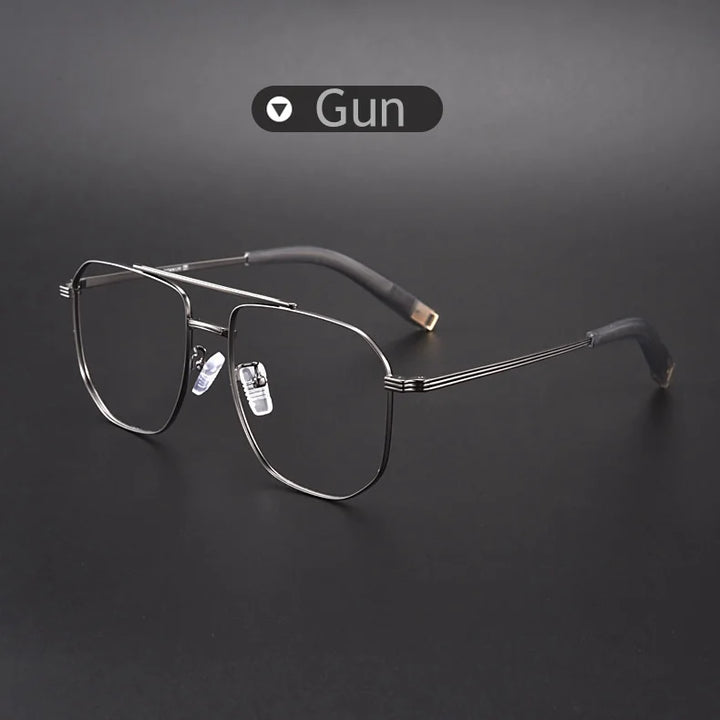 KatKani Men's Full Rim Square Double Bridge Titanium Eyeglasses Km0942 Full Rim KatKani Eyeglasses Gun  