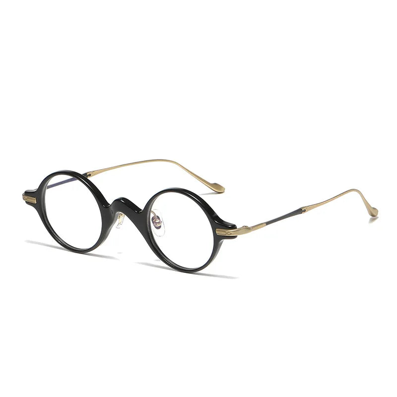 Black Mask Unisex Full Rim Round Titanium Acetate Eyeglasses 95950 Full Rim Black Mask Black-Gold