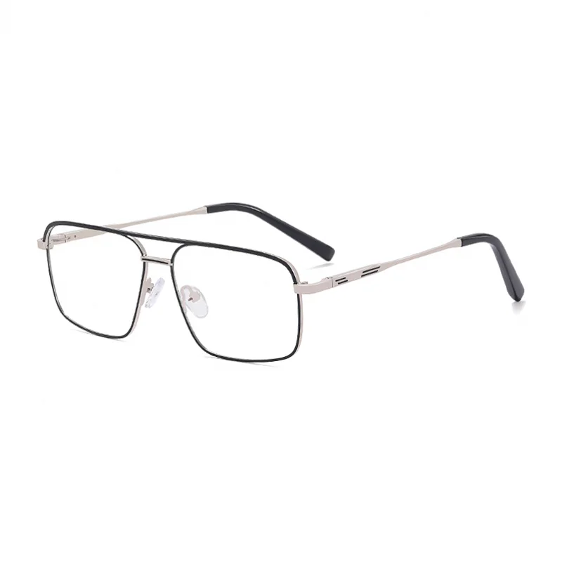 Ralferty Women's Full Rim Square Double Bridge Alloy Eyeglasses R91322 Full Rim Ralferty C2 Silver Black CHINA 