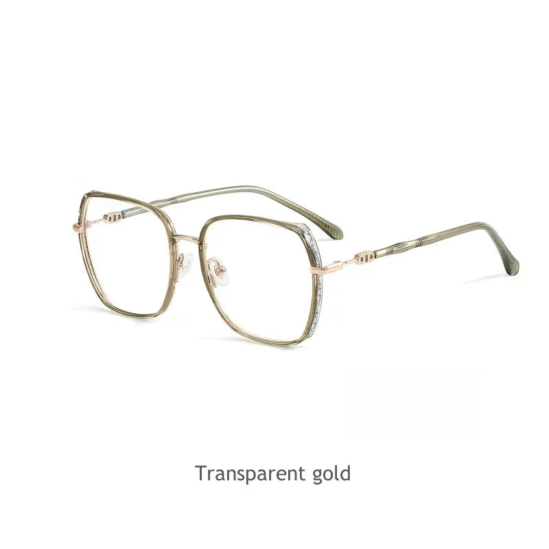 KatKani Women's Full Rim Square Alloy Acetate Eyeglasses M2288 Full Rim KatKani Eyeglasses Transparent green  