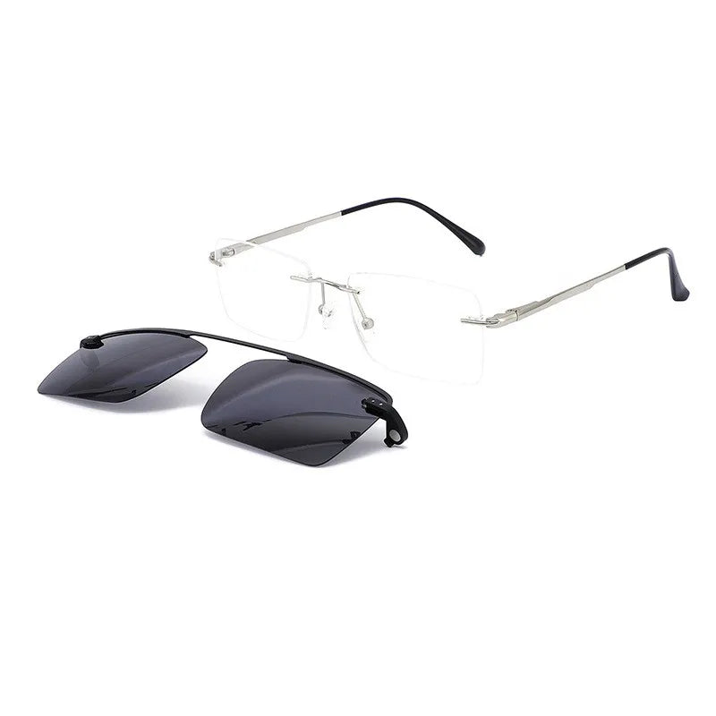 Summer Flower Unisex Rimless Square Alloy Eyeglasses Clip On Sunglasses 30674