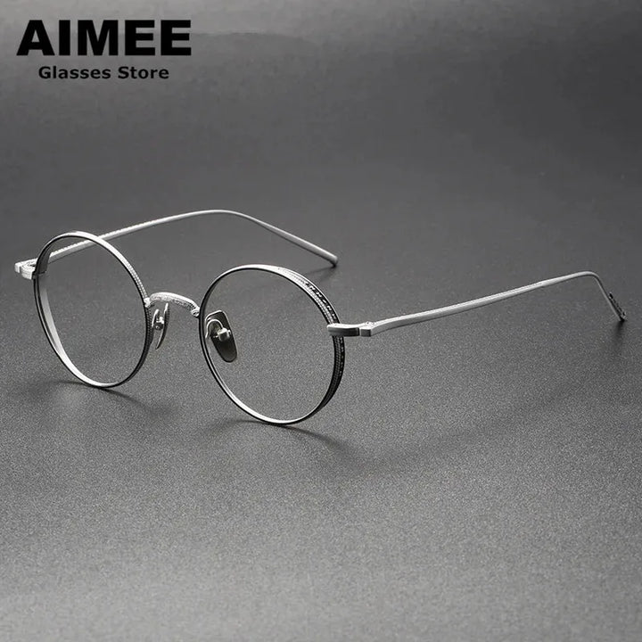 Aimee Unisex Full Rim Round Titanium Eyeglasses 133087 Full Rim Aimee Silver  