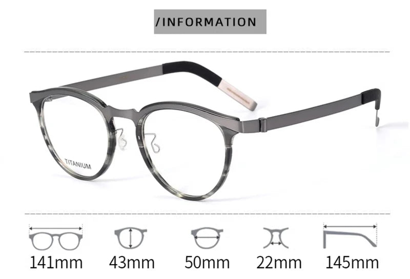 Black Mask Unisex Full Rim Round Screwless Titanium Eyeglasses 339903