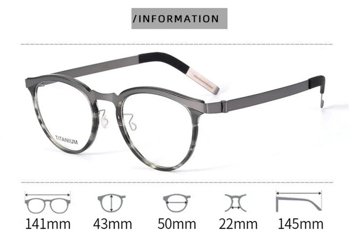 Black Mask Unisex Full Rim Round Screwless Titanium Eyeglasses 339903