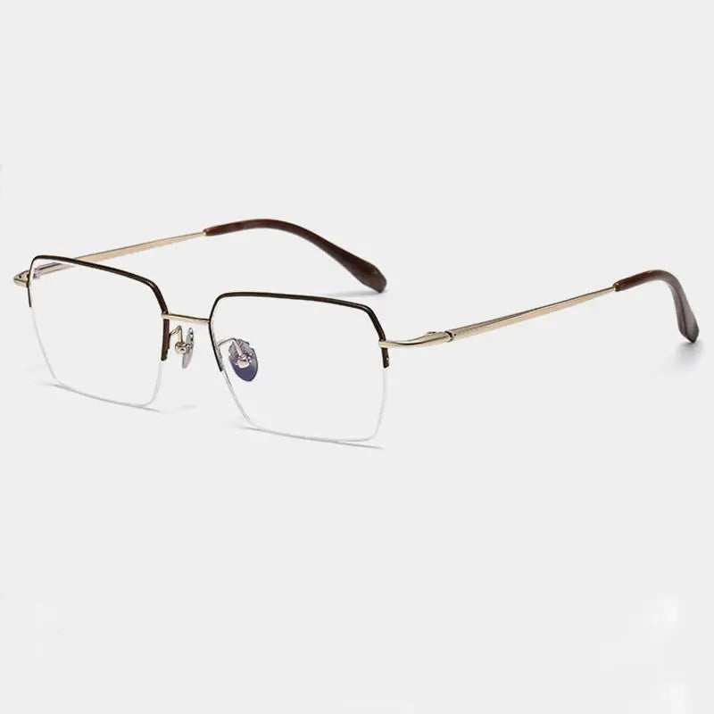 Gatenac Unisex Semi Rim Big Polygon Square Titanium Eyeglasses 726889 FuzWeb
