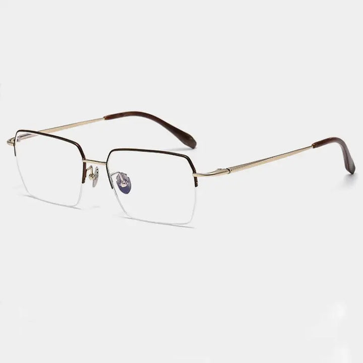 Gatenac Unisex Semi Rim Big Polygon Square Titanium Eyeglasses 726889 FuzWeb