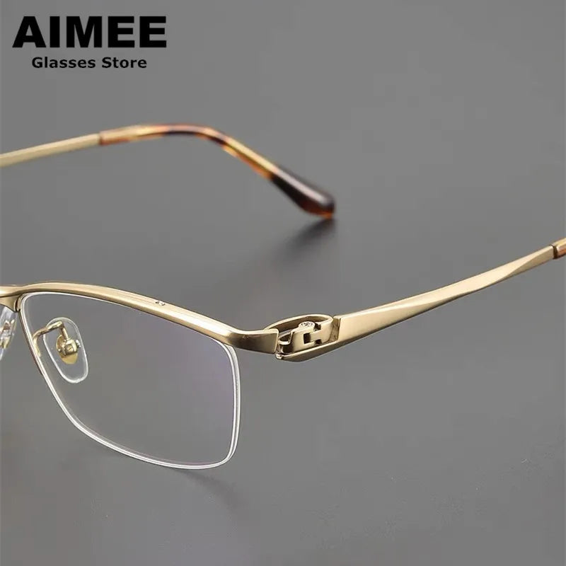 Aimee Unisex Semi Rim Square Brow Line Titanium Eyeglasses 46110