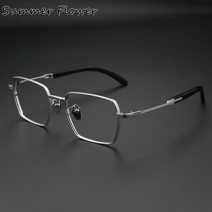 Summer Flower Unisex Full Rim Polygon Titanium Eyeglasses 82328 Full Rim Summer Flower Silver