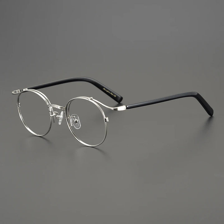 Aimee Unisex Full Rim Round Titanium Eyeglasses 14044 Full Rim Aimee Black-Silver  