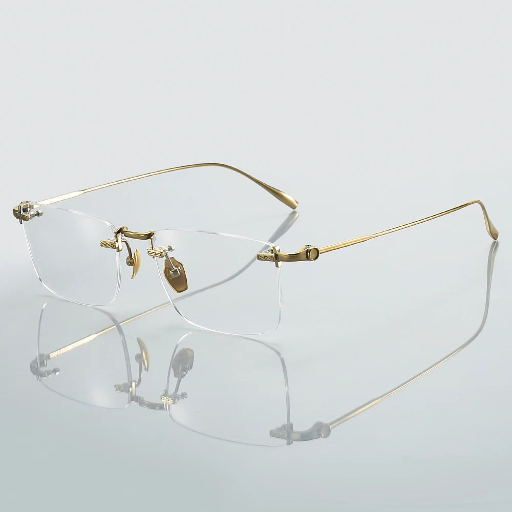 Muzz Men's Rimless Square Titanium Eyeglasses 10151 Rimless Muzz Gold  