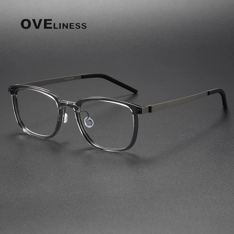 Oveliness Unisex Full Rim Square Acetate Titanium Eyeglasses 1852 Full Rim Oveliness grey  