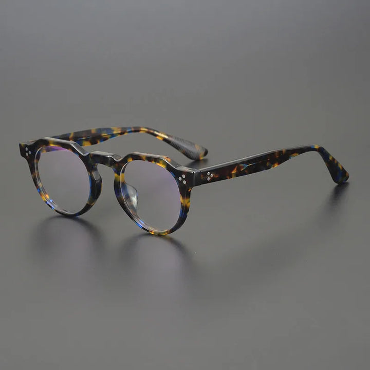 Black Mask Unisex Full Rim Acetate Flat Top Round Eyeglasses V9532 Full Rim Black Mask Green-Tortoise  