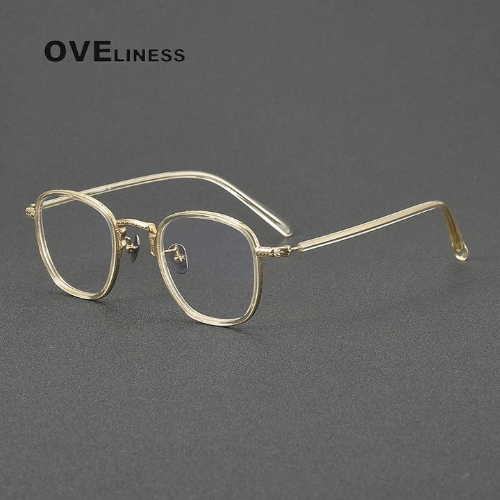 Oveliness Women's Full Rim Square Acetate Titanium Eyeglasses 14043 Full Rim Oveliness champagne gold  