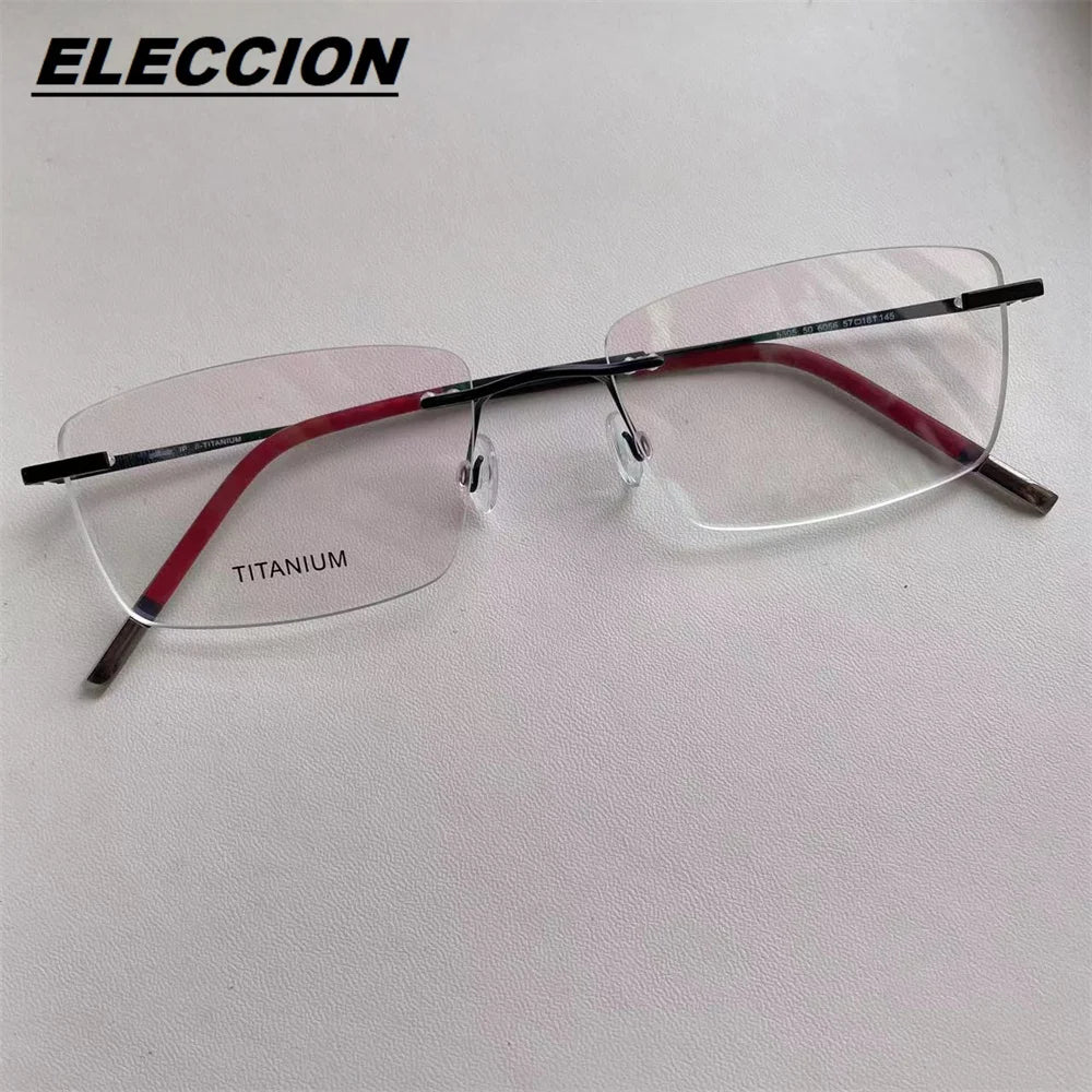 Eleccion Unisex Rimless Polygon Square Titanium Eyeglasses 5545