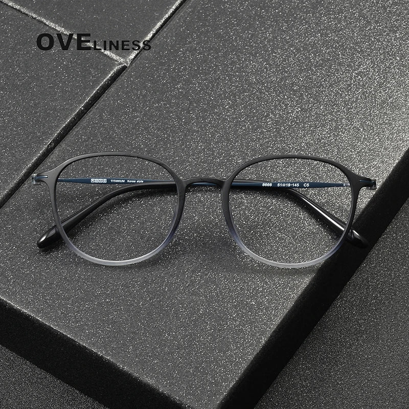 Oveliness Unisex Full Rim Oval Square Acetate Titanium Eyeglasses 8666 Full Rim Oveliness   