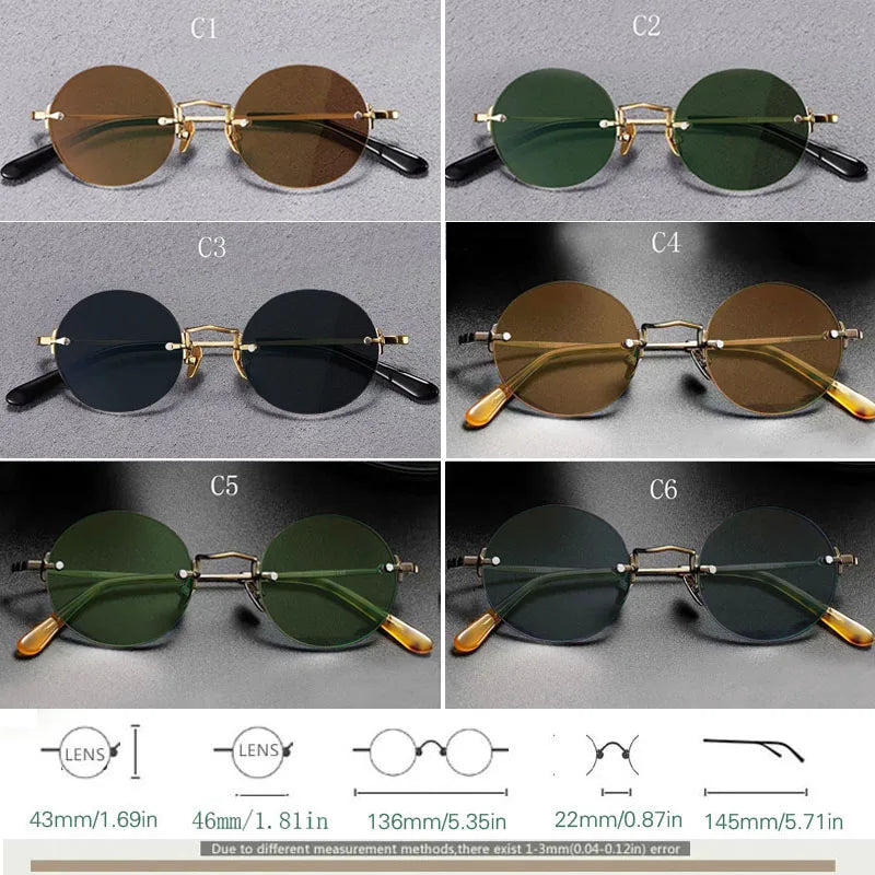 Yujo Men's Rimless Round Oval Titanium UV400 Sunglasses Y4346 Sunglasses Yujo   