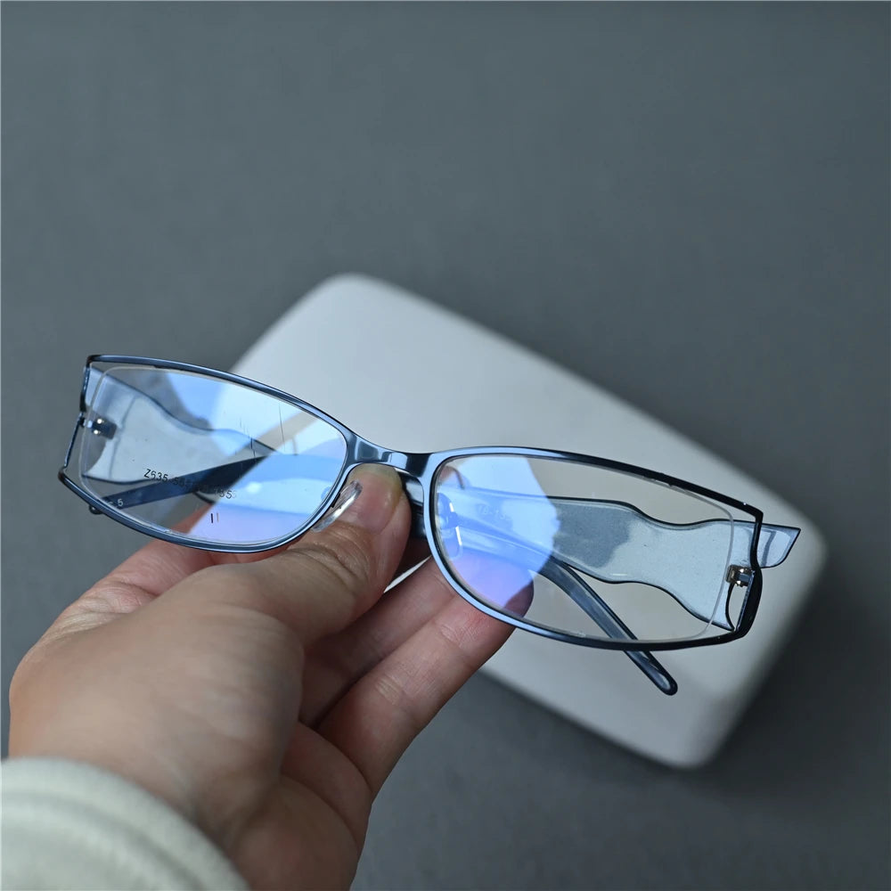 Cubojue Unisex Semi Rim Small Rectangle Alloy Reading Glasses C635 Reading Glasses Cubojue +400 Blue 