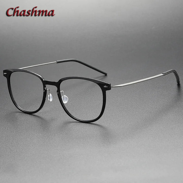 Chashma Ochki Unisex Full Rim Square Nylon Titanium Eyeglasses 6549 Full Rim Chashma Ochki Bright Black  