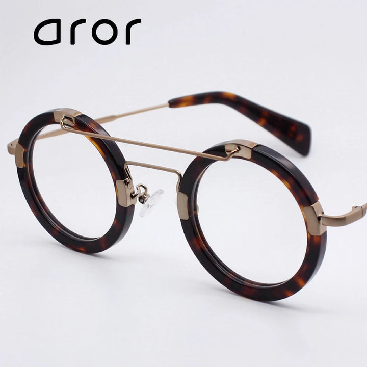 Aror Women's Full Rim Round Double Bridge Acetate Titanium Eyeglasses 49220 Full Rim Aror