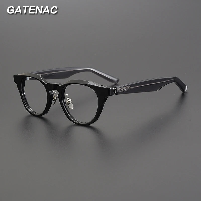 Gatenac Unisex Full Rim Round Acetate Eyeglasses Gxyj1189 Full Rim Gatenac   