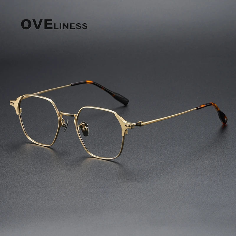 Oveliness Unisex Full Rim Polygon Titanium Eyeglasses 8110 Full Rim Oveliness gold  