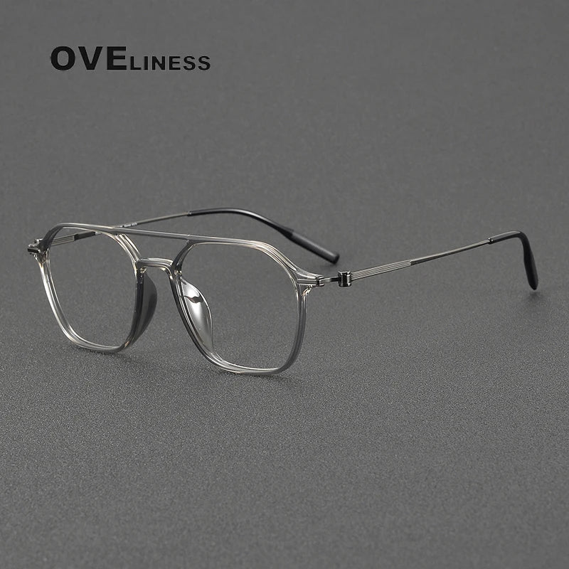 Oveliness Women's Full Rim Square Double Bridge Titanium Ultem Eyeglasses 8671 Full Rim Oveliness grey gun  