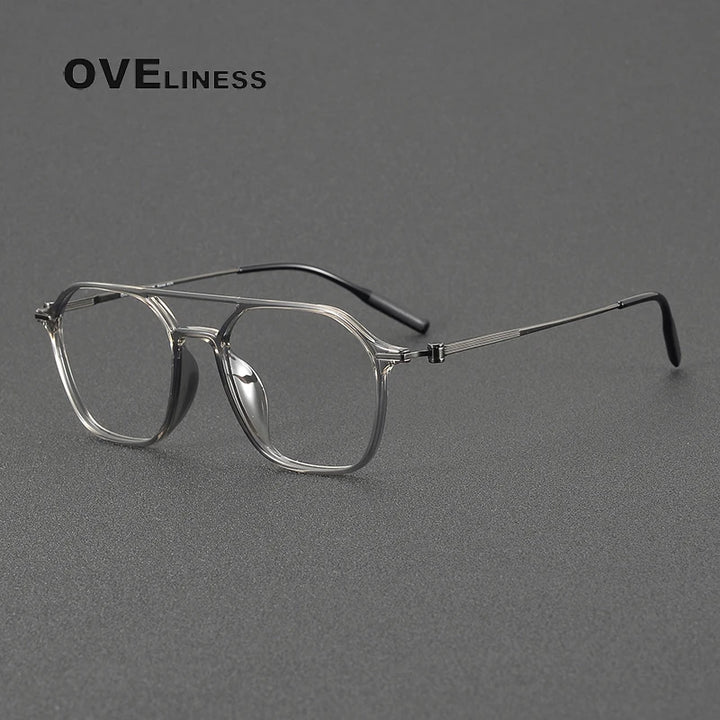 Oveliness Women's Full Rim Square Double Bridge Titanium Ultem Eyeglasses 8671 Full Rim Oveliness grey gun  