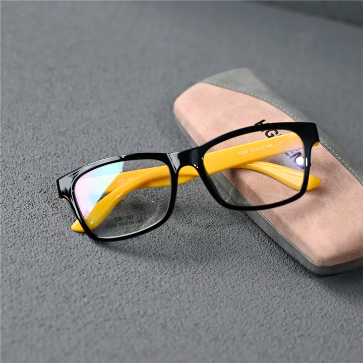 Cubojue Unisex Full Rim Square Tr 90 Titanium Reading Glasses 14819 Reading Glasses Cubojue anti blue light 0 black yellow