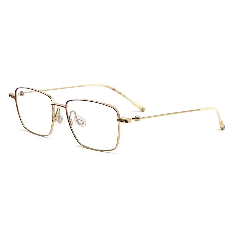 Yimaruili Men's Full Rim Square Titanium Eyeglasses 308t Full Rim Yimaruili Eyeglasses Coffee Gold  