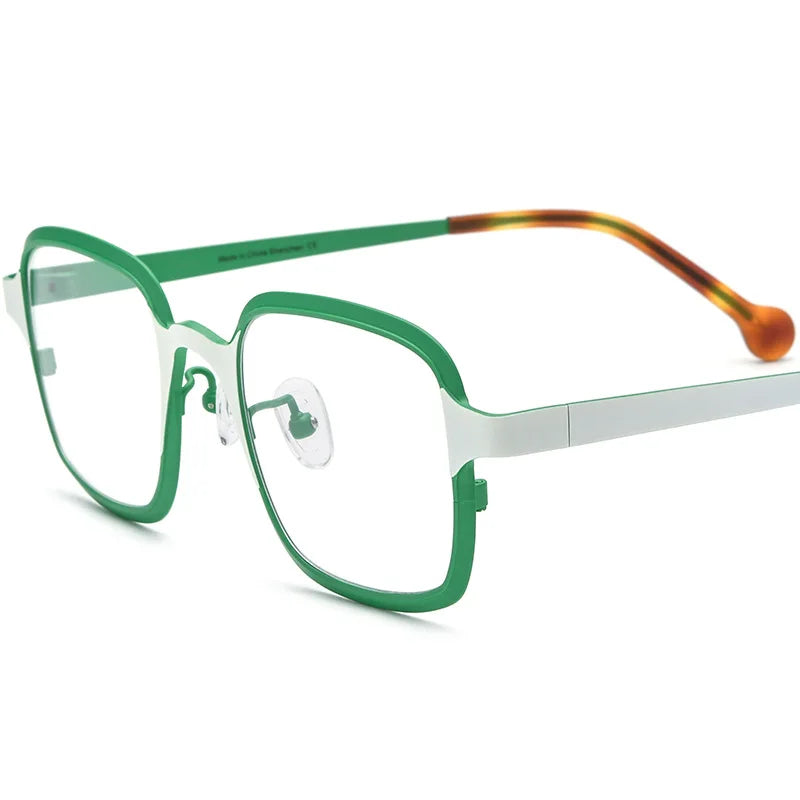 Hewei Unisex Full Rim Square Titanium Acetate Eyeglasses 185805 Full Rim Hewei green  