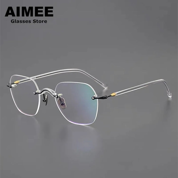 Aimee Women's Rimless Flat Top Square Titanium Eyeglasses 7122 Rimless Aimee Black-Transparent  