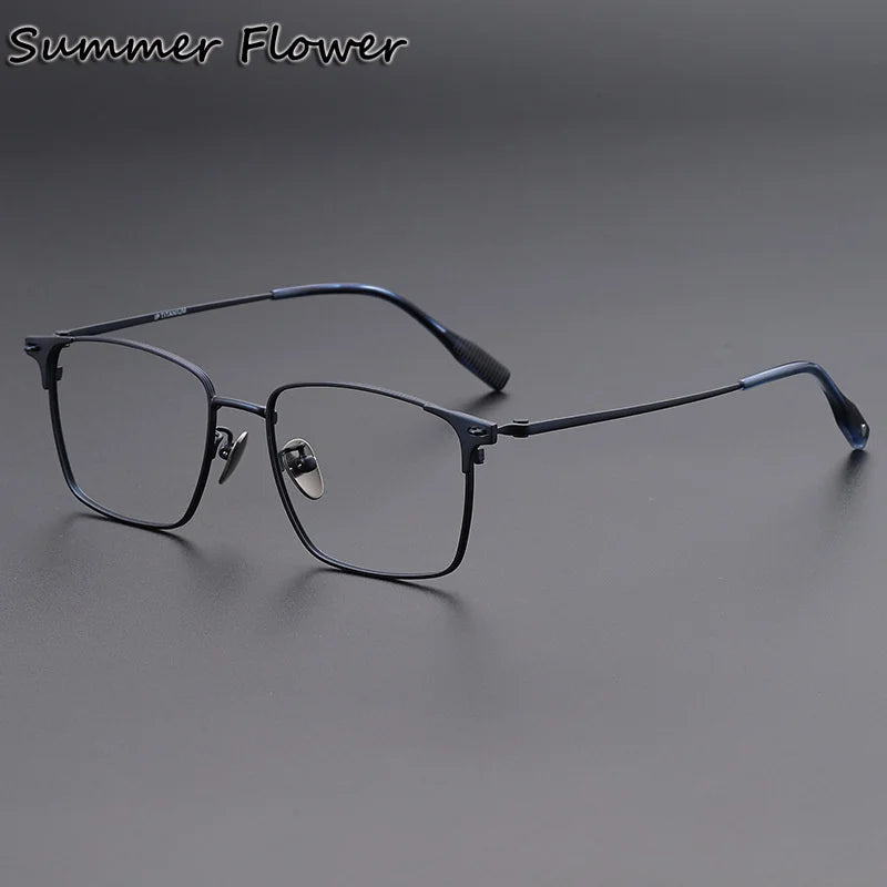 Summer Flower Men's Full Rim Square Brow Line Titanium Eyeglasses 62539